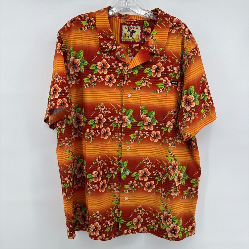 Cinch Classic Cowboy Collection Hawaiian Shirt Men's Large Floral Resort wear